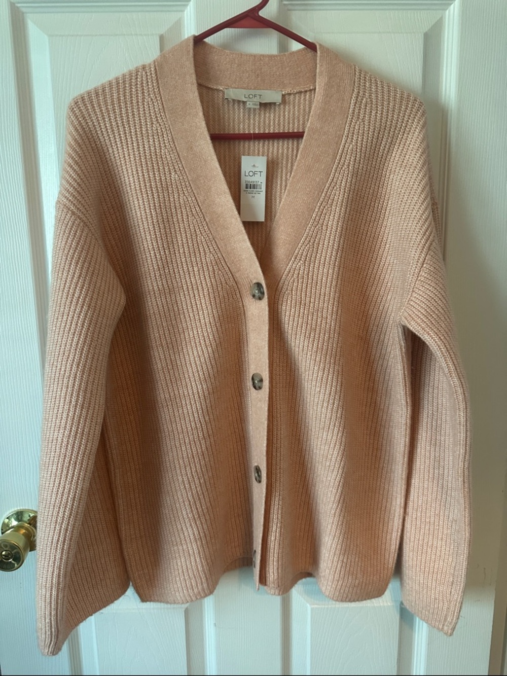 LOFT Women's Blush Ribbed Button-Front Cardigan